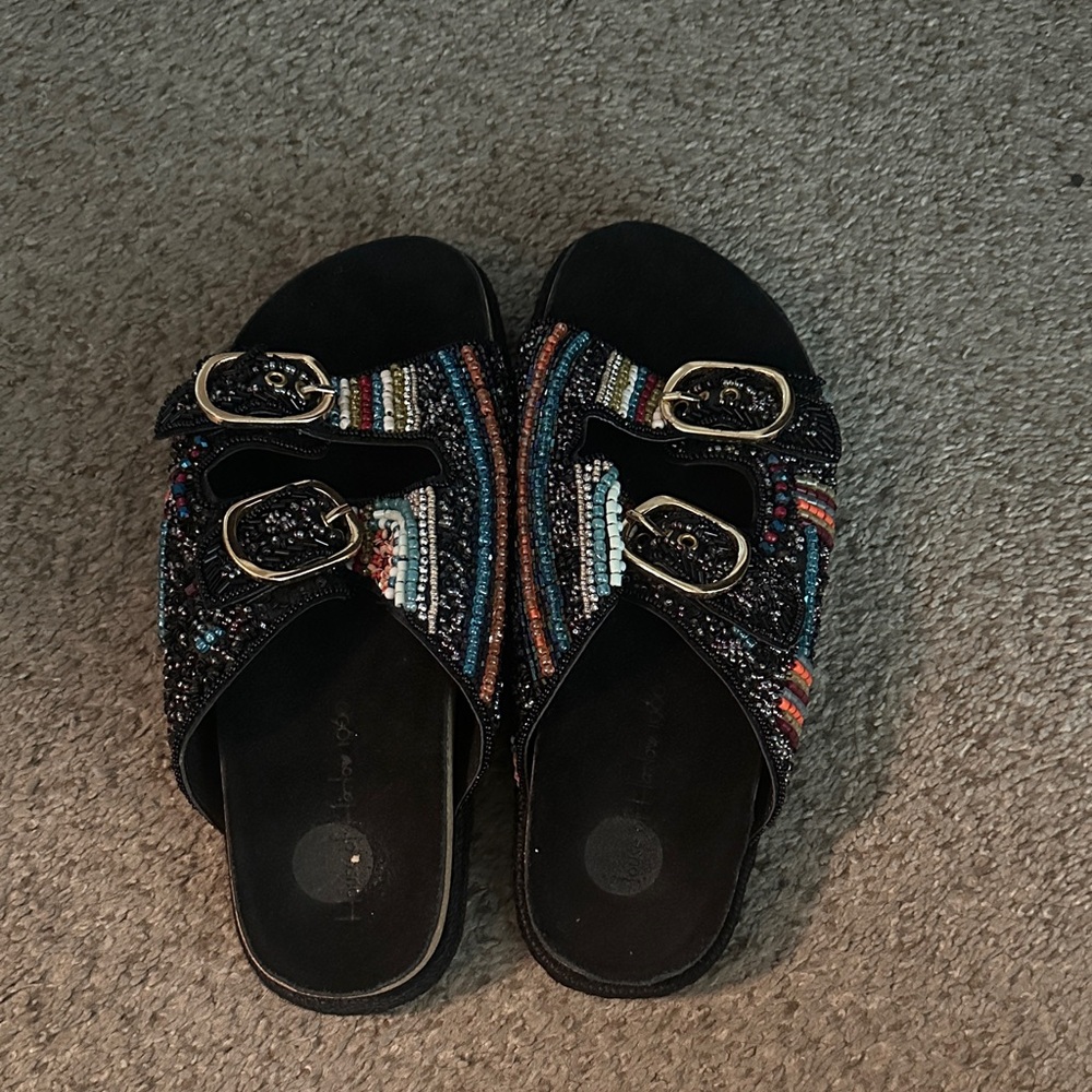 House of Harlow 1960 Black Beaded Sandals